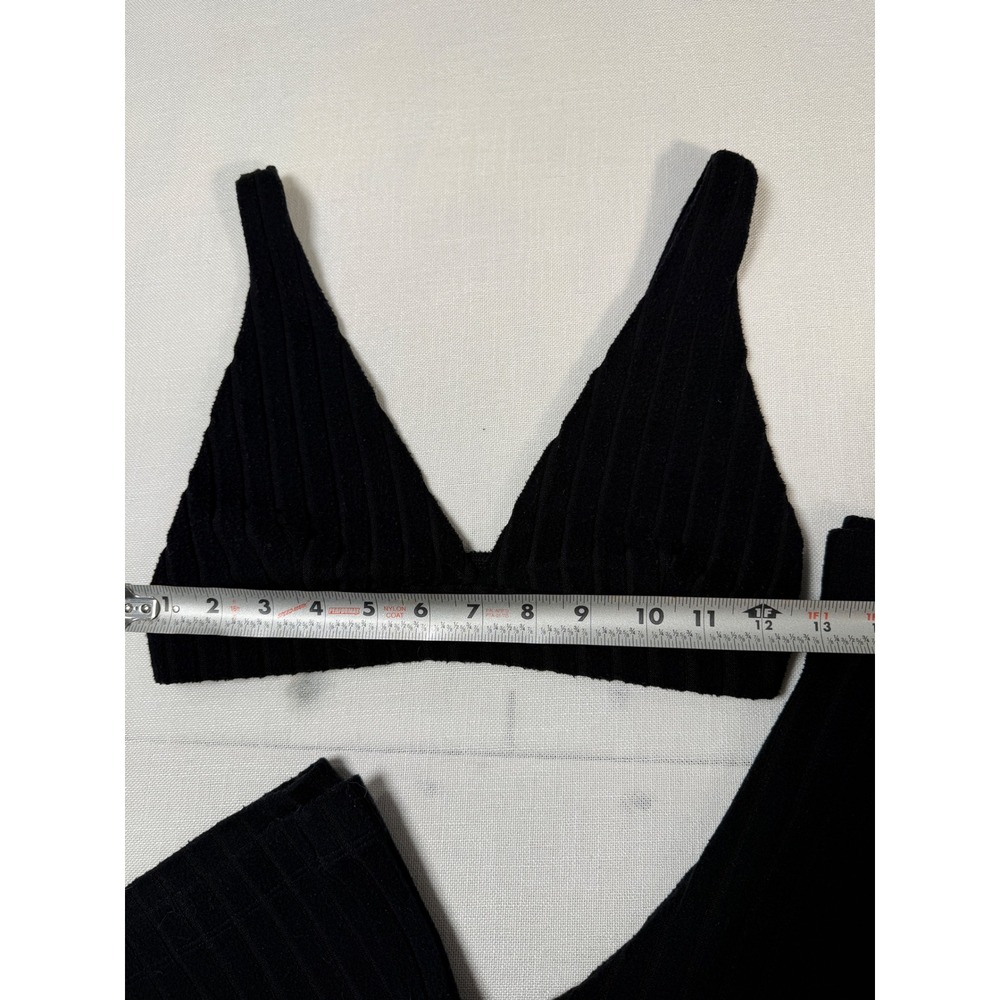 Alo Yoga Black Ribbed Knit Bralette and Wide Leg Pants Lounge Set Womens small - Picture 6 of 10
